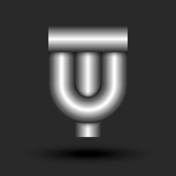 太字の文字TuまたはUtイニシャルモノグラム3Dロゴ金属チューブ形状 2つの重複文字TとUシルバー創造的な組み合わせ タイポグラフィのデザイン要素 — ストックベクタ