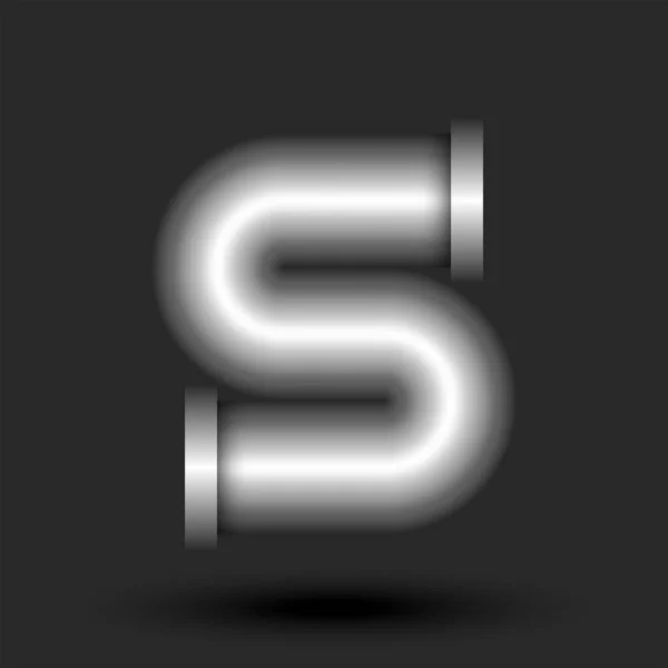 Fet Bokstav Logotyp Monogram Metallrör Med Flänsar Slät Form Silver — Stock vektor