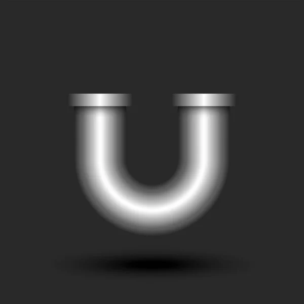 太字の文字Uロゴモノグラム3D金属線パイプフランジ滑らかな曲線形状 銀色の創造的なタイポグラフィのロゴ 産業用ロゴタイプのデザイン — ストックベクタ