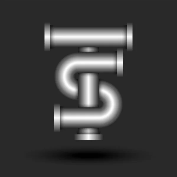 太字TsまたはStイニシャルモノグラム3Dロゴ高級銀パイプ形状 組み合わせ2つの交差文字TとS金属色の創造的なマーク — ストックベクタ