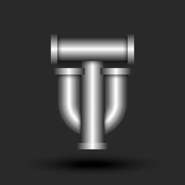 粗体字母Tu或Ut首字母标识符3D标志金属管线条形状 结合两个重叠字母T和U工业概念符号 科技标识创意设计元素 — 图库矢量图片