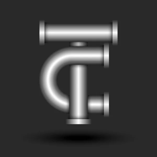 字母Tc或Ct首字母3D标志工业风格 豪华金属管线形 重叠对字母T和C银色创造性打印标记 — 图库矢量图片