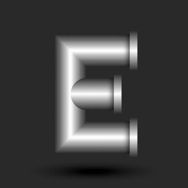 字母E工业风格标志3D金属结构管形状法兰形式 银色创意字体标识 标志类型技术设计 — 图库矢量图片