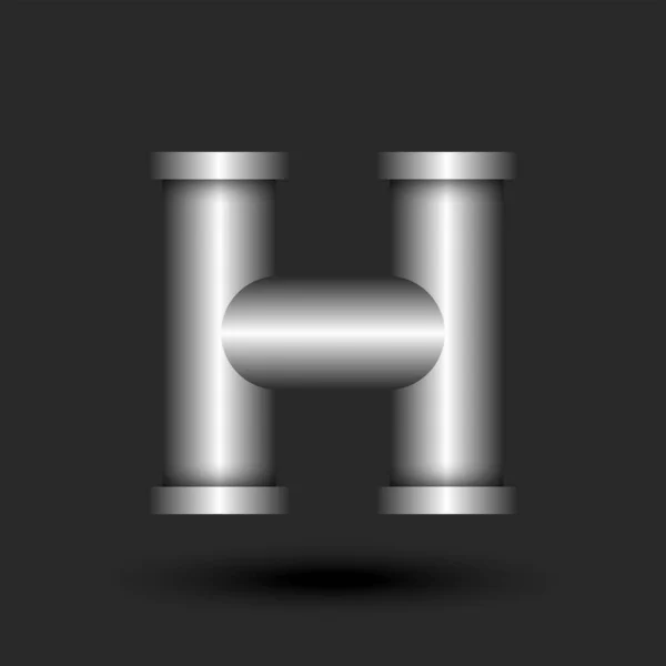 字母H标识三维金属线管结构 法兰形状 银色创意印刷标识 工业标志技术设计 — 图库矢量图片