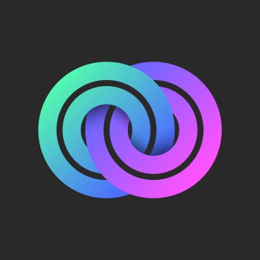 Dairesel logo ya da zincirli yuvarlak halka sembolü canlı gradyan yaratıcı tasarım, dört dairenin üst üste binmesi iki parlak renkli harf gibi görünüyor OO monogram.
