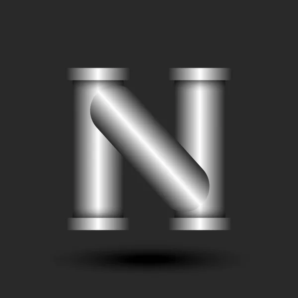 文字Nロゴ金属フランジ付き3次元ラインパイプ形状構築 銀グラデーション色の創造的なタイポグラフィのアイデンティティ 産業スタイルのロゴタイプのデザイン — ストックベクタ