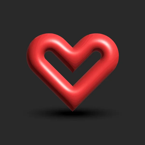 Logo Corazón Rojo Sobre Fondo Oscuro Instalación Con Sombra Realista — Vector de stock