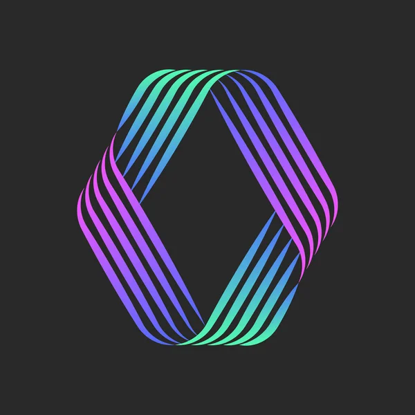 Logotipo Losango Abstrato Infinitas Linhas Finas Sobrepostas Forma Geométrica Vibrante — Vetor de Stock