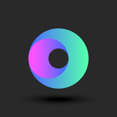 Ortasında gölgeli bir delik olan küre, parlak renk eğiminden top şeklinde 3D logo.