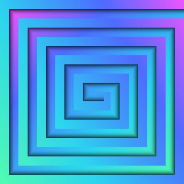 Gölgelerin parlak eğiminden oluşan spiral bir labirent. Psikedelik fütüristik arka plan, merkezde ayrılan veya yakınlaşan çizgilerin kare geometrik şekli..