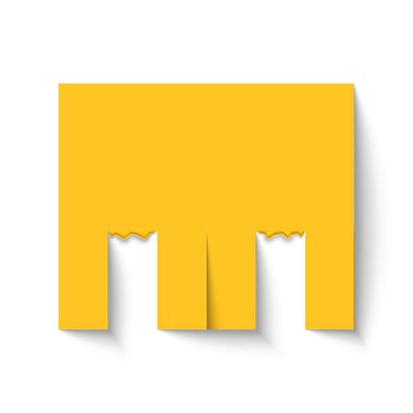Yapışkan, sarı renkli, yırtık pırtık çizgili kağıt reklamı, beyaz arka planda izole edilmiş reklam afişi, gölgeli bir tanıtım duyurusu için boş bir vektör tasarımı modelidir..