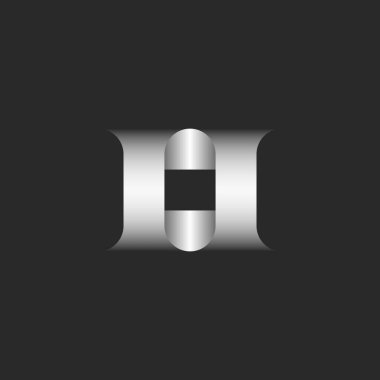 Romen numara iki veya H harfi logosu 3 boyutlu kurdele şekillerinden negatif boşluk, iş kartı için gri gradyan amblemi, yaratıcı işaret tasarım elementi.