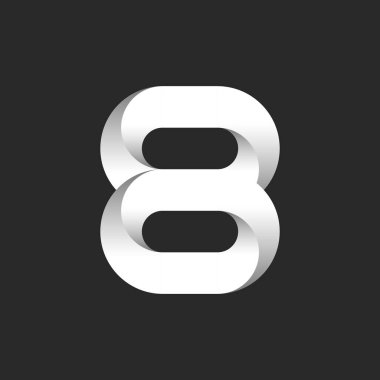 8 numaralı logo 3d kurdeleler, sekiz numaralı tipografi tasarım unsuru, yuvarlak geometrik şekil, gri gradyan logoti, yaratıcı fikir kimliği sembolü.