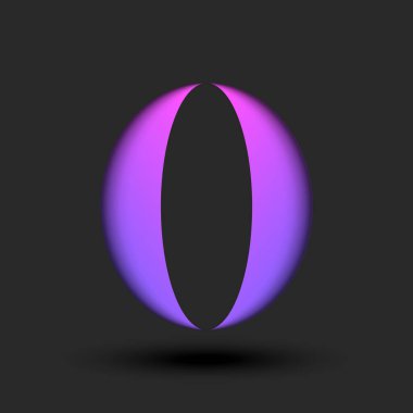 Kalın 3D harf O monogram veya 0 sembol kaligrafi logosu, oval şekil vibrant gradyan mor, gölgeli iki sektör, tipografi yaratıcı işaret