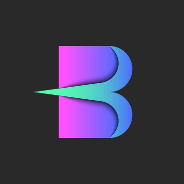 B harfi logosu, yaratıcı kimlik arabası amblemi, hızlı hareket eden şekil, titreşimli tipografi tasarımı, yön hareketi geometrik şekli..