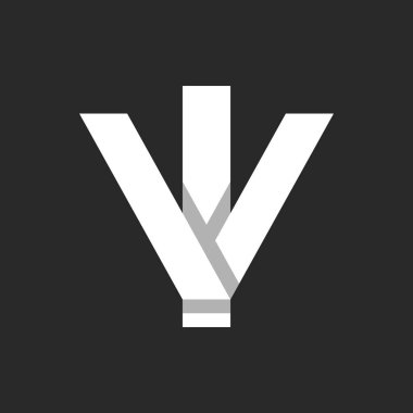 Kalın harfler VI veya IV baş harfleri 3 boyutlu kurdele tipografi öğesine benzer logo tasarımı, iki harfli I ve V kombinasyonu, kağıt kesiği malzeme modeli.