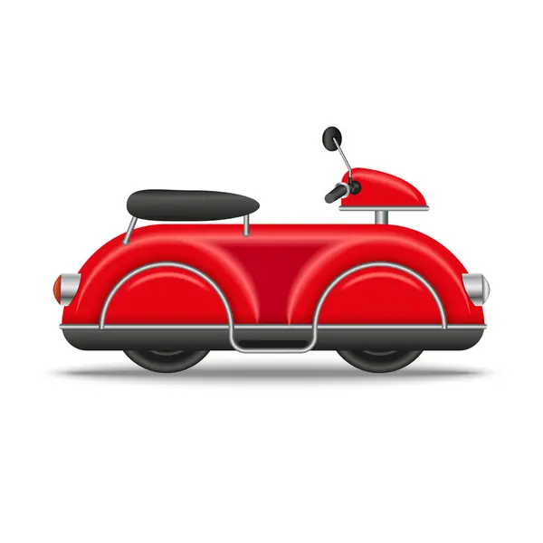 Stock vector Red scooter realistic concept isolated on white background side view, retro motorcycle vector 3d model with chrome and shadows.