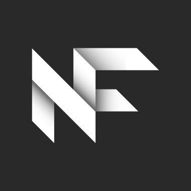 Baş harfleri NF ya da FN harf logosu tasarımı. Üzerinde 3 boyutlu katlanmış kağıt efekti var. Tipografi ve grafik tasarım için üst üste binen iki harf N ve F.