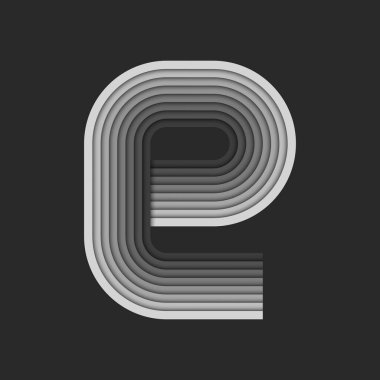 Küçük harf e küçük harfli ilk monogram 3d logo, katmanlı tek renkli grafikler, paralel çizgiler, kalın kurdeleler kıvrımlar, çizgili kağıt kesimi çok katmanlı logolar.
