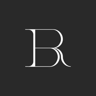 Roma serif yazı tipi tasarımlı baş harfleri BR veya RB monogramı, iki harfi birbirine bağlamış, lüks moda butiği için mükemmel..