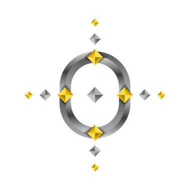 Gümüş zincirli logo oval geometrik tasarım altın ve gümüş elmas şekiller, lüks harf O ve simetri sofistike, mücevher markalaştırma veya güzellik endüstrisi için mükemmel.