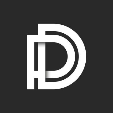 Baş harfler PD veya DP harfleri, koyu geometrik çizgilerle örtüşen monogram logosu ve koyu bir arkaplan üzerinde şık bir gölge etkisi, iki harfli P ve D markalaştırma kimliği..