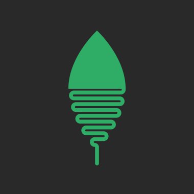 Çevre ve teknoloji logosunu birleştiren soyut yeşil yaprak ve dinamik spiral akış çizgileri, eko-teknoloji markalaşması, biyoürün etiketleri, yenilik paketleme ve kimlik tasarımı için.