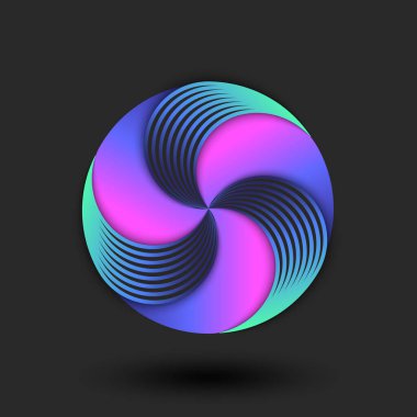 Canlı dairesel girdap deseni logosu soyut radyal tasarım, çember geometrik optik illüzyon, paralel aralıklı parlak eğimli sarmal yapı ve paralel yoğunluk geçişi..