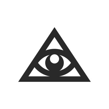 Modern siyah beyaz uzay düz dizaynlı mistik üçgen göz logosu, üçgen geometrik şekiller ve özgün, ruhani, vizyon markalaşması için soyut kutsallık.
