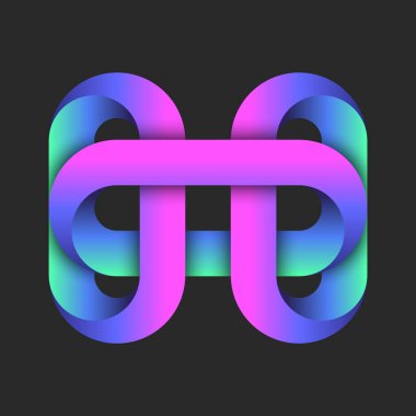 Renkli soyut zincir, siyah arka planda parlak neon gradyan ve modern kurdele stili dizaynlı H harfi logosunu oluşturur, yaratıcı markalaşma, teknik kimlik veya tasarım stüdyosu için mükemmeldir..