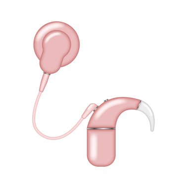 Gerçekçi koklear implant vektörü 3d model boş model modeli beyaz arka planda izole edilmiş, işitme cihazı elektronik cihaz tıbbi teknolojisi ciddi işitme kaybı olan bireyler için gelişmiş duyma kaybı.