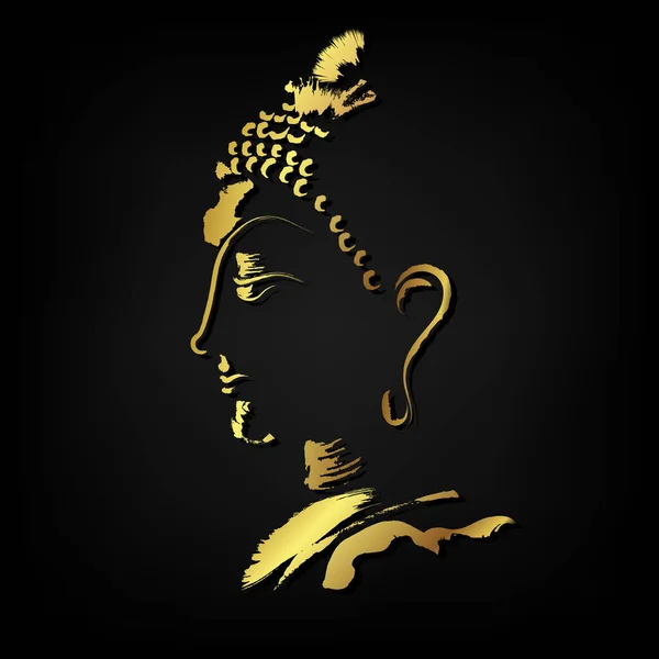 Golden Buddha Ansikte Pensel Stroke Över Svart Bakgrund — Stockfoto