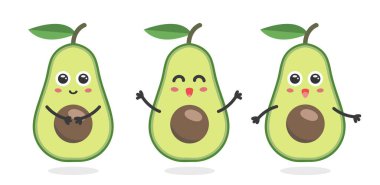 Tatlı avokado karakteri - kawaii. Vektör illüstrasyonu