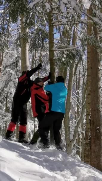 Přátelé Odhazují Sníh Zimní Túru — Stock video