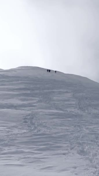 Turyści Wspinają Się Górę Śniegu Zimą — Wideo stockowe