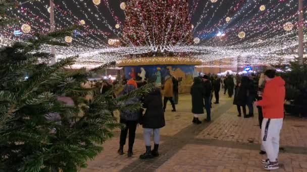 우크라이나 키예프의 크리스마스 광장에서 사람들 — 비디오