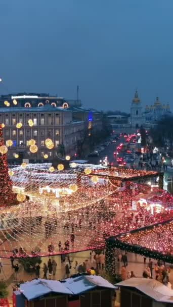 Piazza Santa Sofia Kiev Durante Vacanze Natale Ucraina Video Verticale — Video Stock