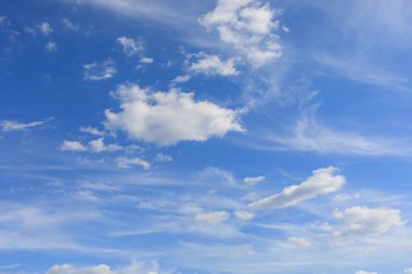 Güneşli bir günde beyaz bulutlu mavi gökyüzü