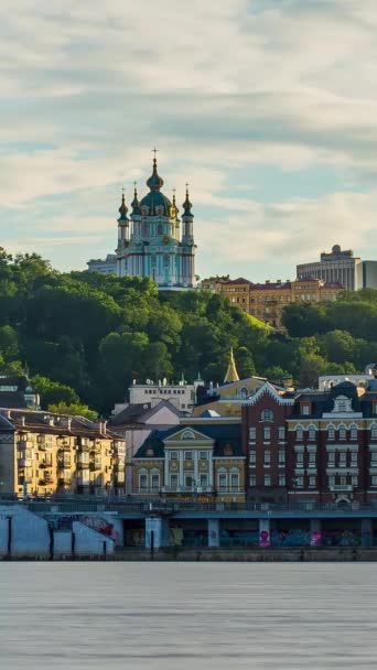 Point Repère Kiev Église Andrews Paysage Urbain Sur Rivière Dniepr — Video