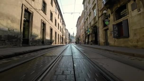 Oude Straat Huizen Het Centrale Deel Van Lviv Oekraïne — Stockvideo
