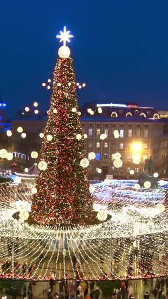 Díszített Karácsonyfa Világít Sophia Tér Karácsony Este Kijevben Ukrajnában — Stock videók