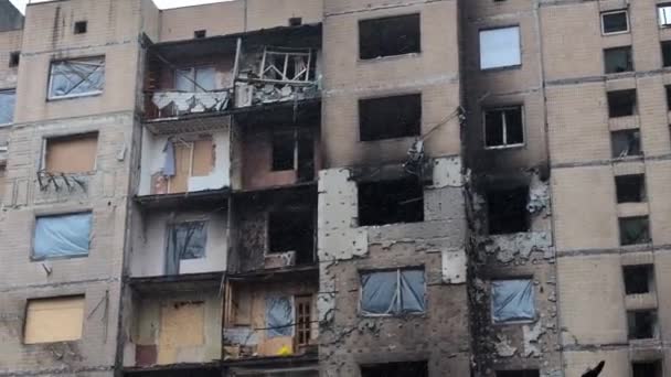 Kiev Oekraïne Januari 2024 Gevel Van Een Huis Verwoest Als — Stockvideo