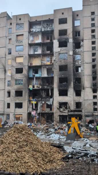Kyiv Ukraine January 2024 Destroyed Facade House Damaged Result Massive — Stock Video