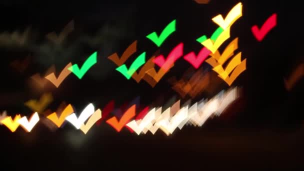 Luces Desenfocadas Automóviles Semáforos Forma Icono Marca Verificación — Vídeos de Stock
