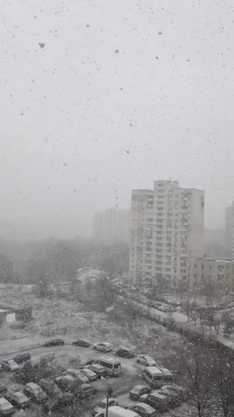 Heftiger Schneefall Der Stadt Große Schneeflocken Fallen Langsam Boden Und — Stockvideo