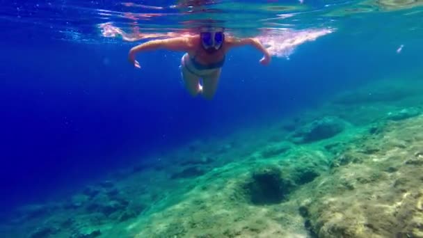Donna Che Snorkeling Nel Mare Adriatico Durante Sue Vacanze Estive — Video Stock