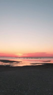 Güneş Kinburn Spit, Ukrayna 'da doğuyor. Dikey Video