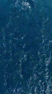 Güneşli bir yaz gününde, hareket eden bir yatın kıç tarafındaki denizi görebilirsiniz. Dikey Video