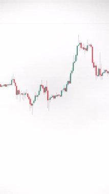Beyaz arka planda Japon şamdanları şeklinde betimlenmiş, piyasa eğilimleri ve dalgalanmaları gösteren bir Bitcoin fiyat tablosu