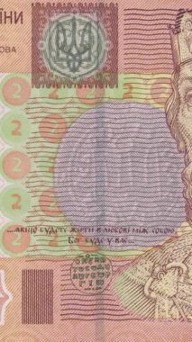 Dikey video gösterimi karmaşık güvenlik modelleri ve Yaroslav the Wise 'ın Otantik Ukrayna' nın sol tarafında pürüzsüz yakınlaştırma etkisine sahip iki Hryvnia banknotu